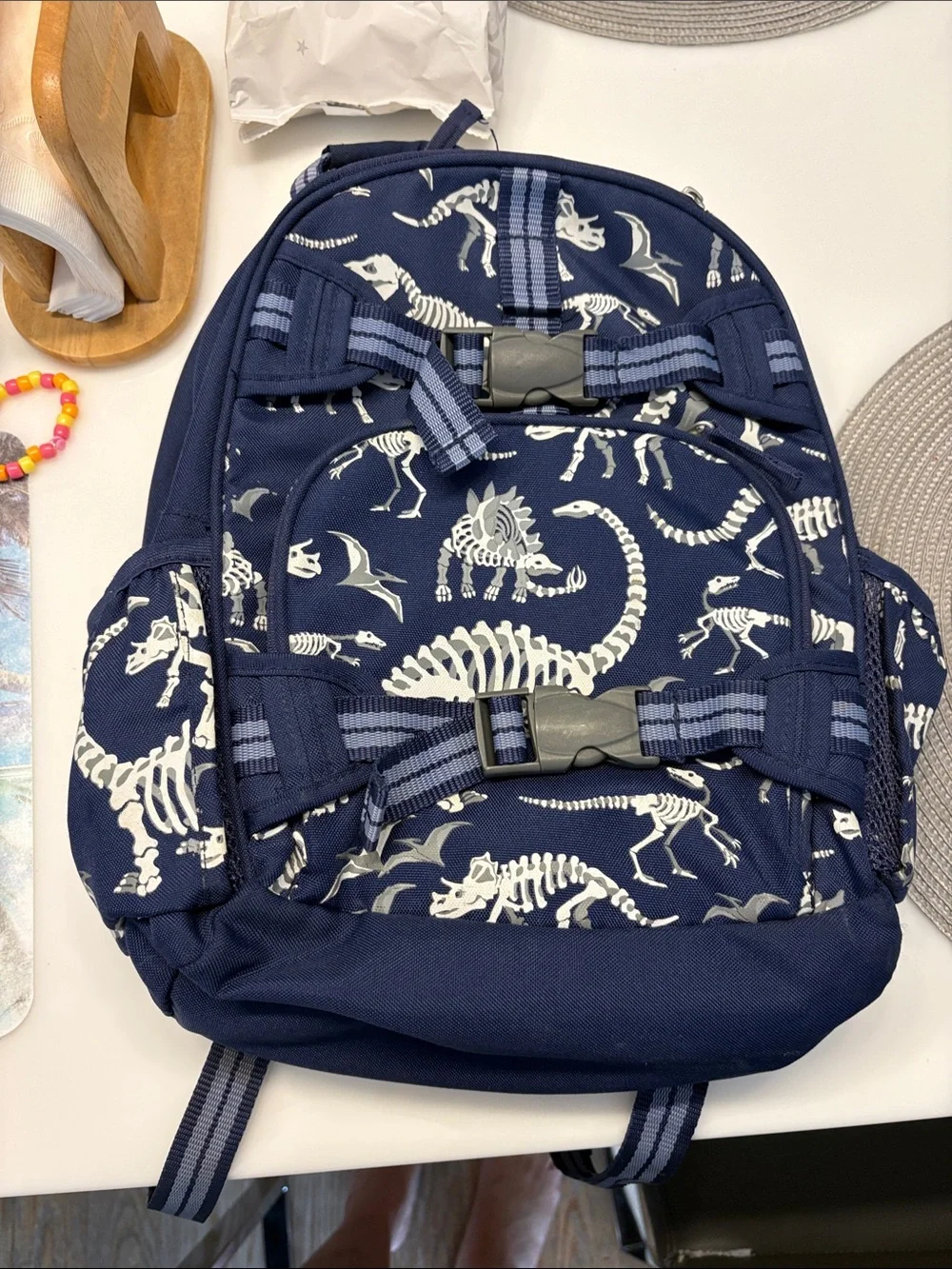 Pottery Barn Kids size Small Navy Dinosaur Skeleton Backpack - Unbranded